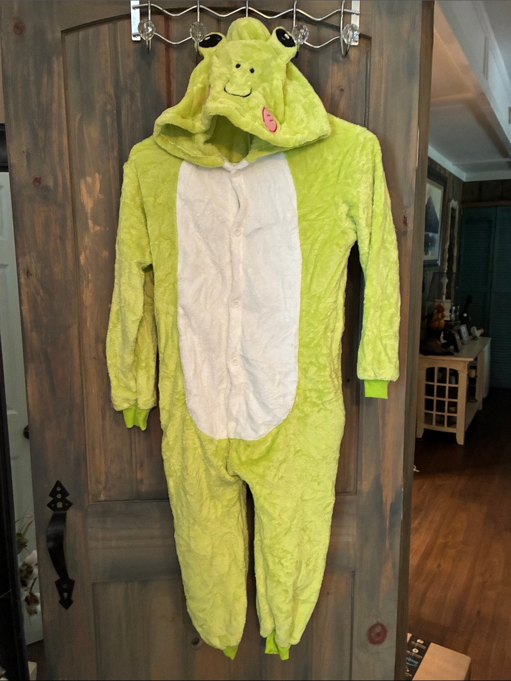 Plush Frog Onesie Romper in Bright Green with White Belly